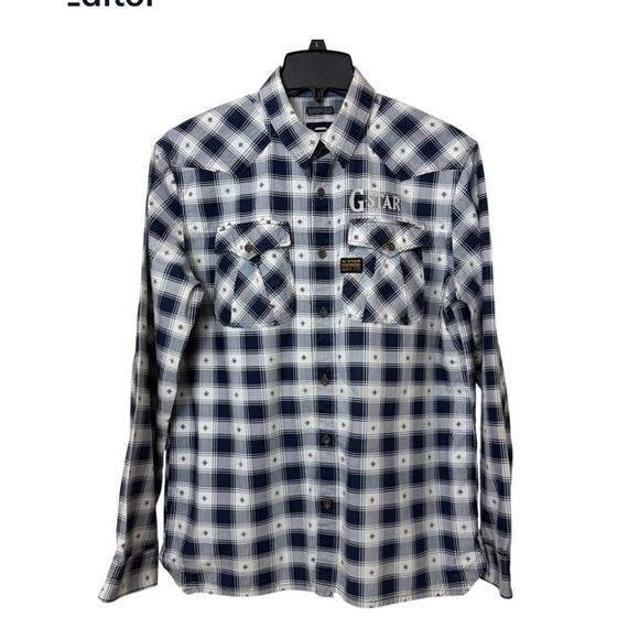 G Star Raw Shirt Mens XL Blue Check Western Style Long Sleeve - Picture 1 of 12